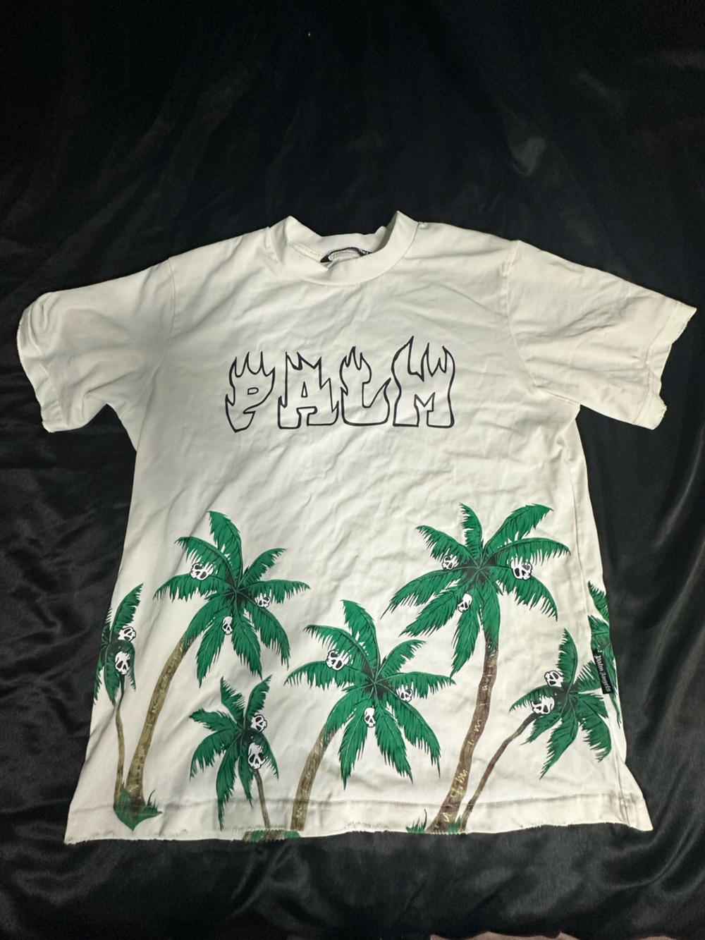 Palm Angels White Tee with Black Flame Outline